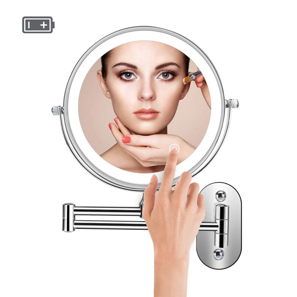 Wall Hanging Magnifying 3X 5X 7X 10X Retractable Illuminated Bathroom Mirror