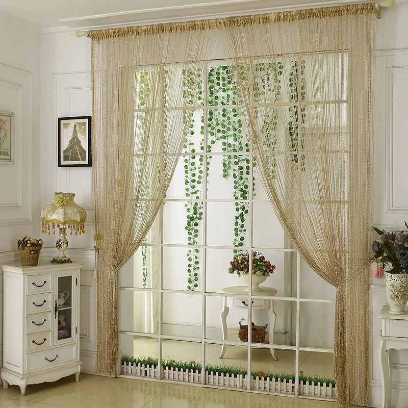 Modern Decor Thick Shiny Tulle Door Window Thread String Wire Line 100% Polyester Blackout Flame Retardant Insulated Curtain