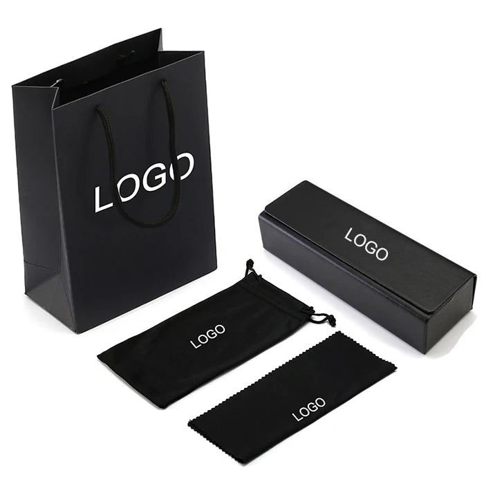 Custom Logo Print Paper Handbag Black Foldable Eyewear Box Set Eye Glass Case Hard Pu Leather Sunglasses Packing Eyeglasses Case