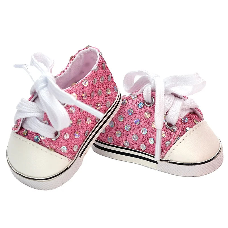 Black Glitter 18-Inch Eco-friendly PU Doll Shoes Tennis Style Cartoon Soft Model Educational Mini Toy for 18-Inch Dolls