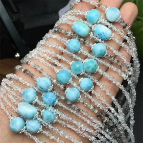 Crystal Pendant Natural Crystal Herkimer Diamond Necklace with Larimar Beads for Healing Decoration