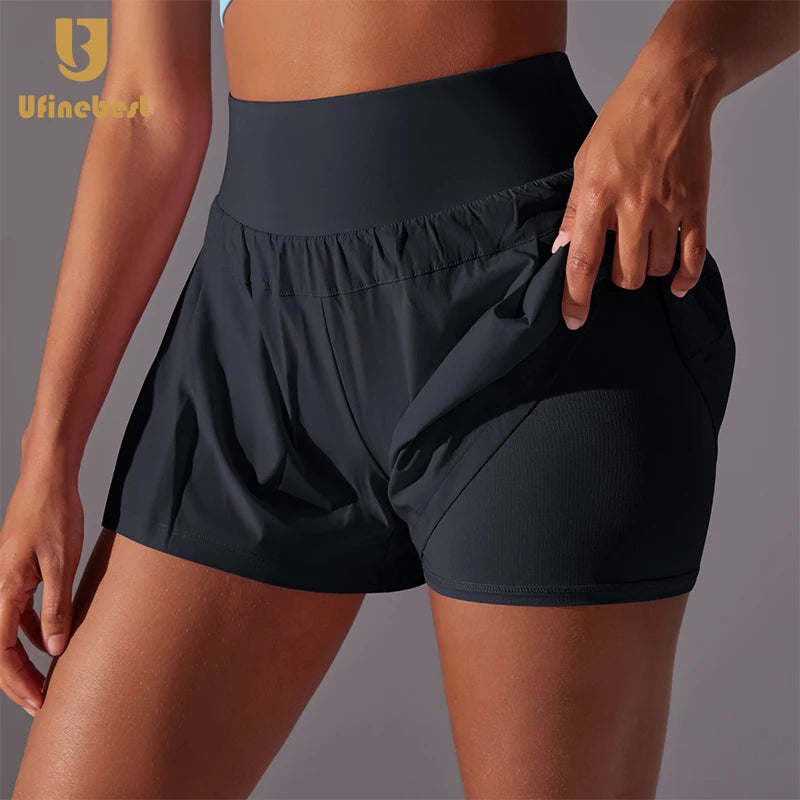 2 in 1 Summer Active  Yogo Wear Women's Gym Running Shorts Quick Dry Tennis Jogging Athletic Sports Shorts Women
