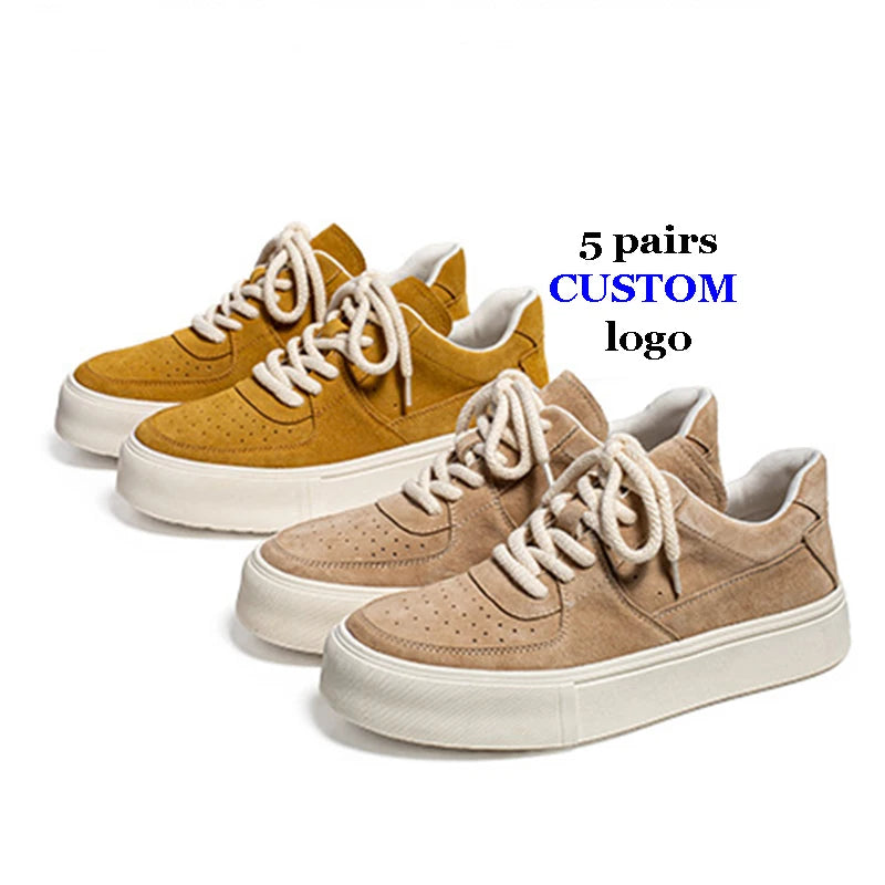 Genuine Cow Suede Leather Skateboarding Shoes for Men Breathable Chunky Flat Casual Walking Spring Summer Autumn
