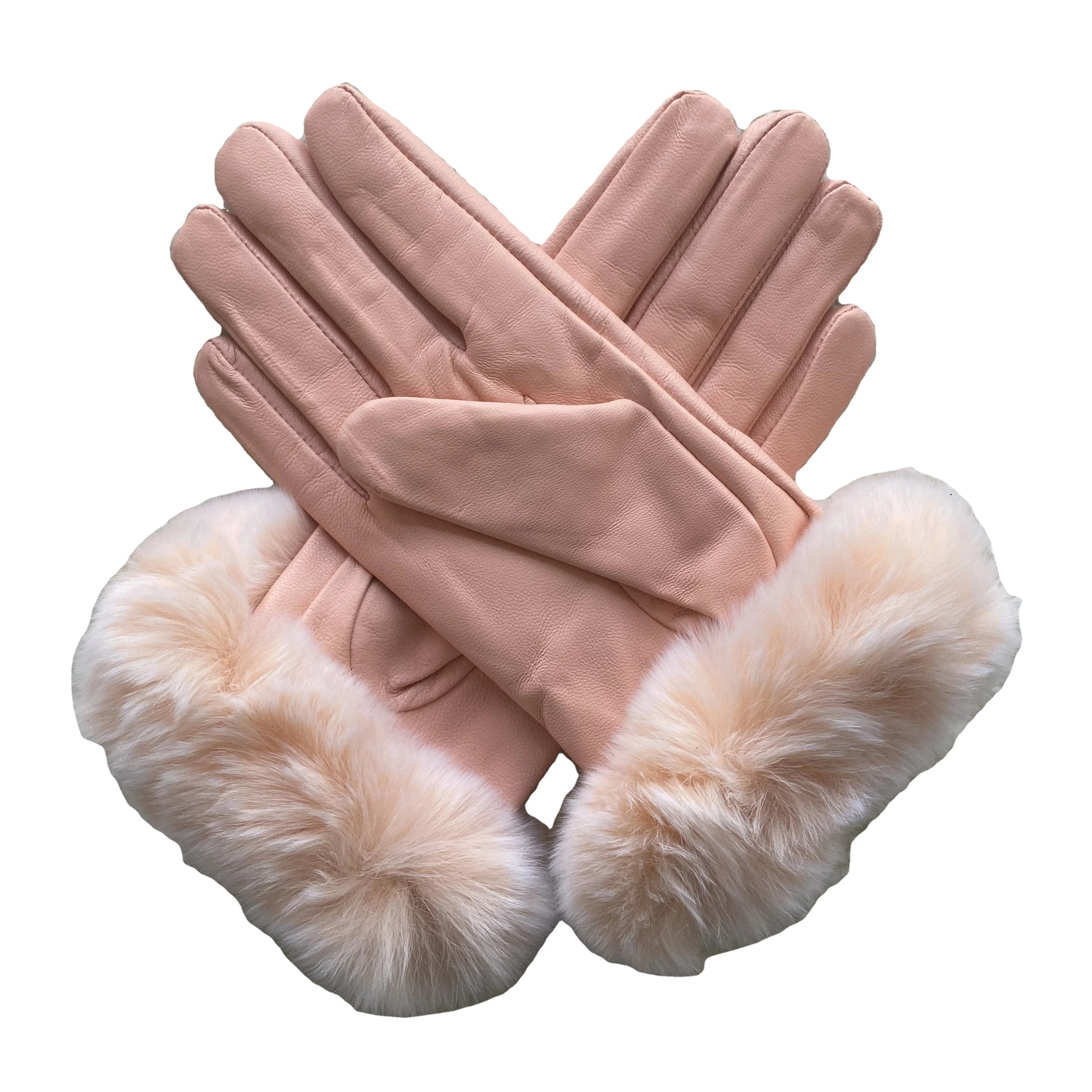 Sample Support 2026 Luxury Pink Rex Rabbit Fur Cuff GlovesWomen Winter Warm Sheepskin Fashionable for Daily Outdoor Scenes