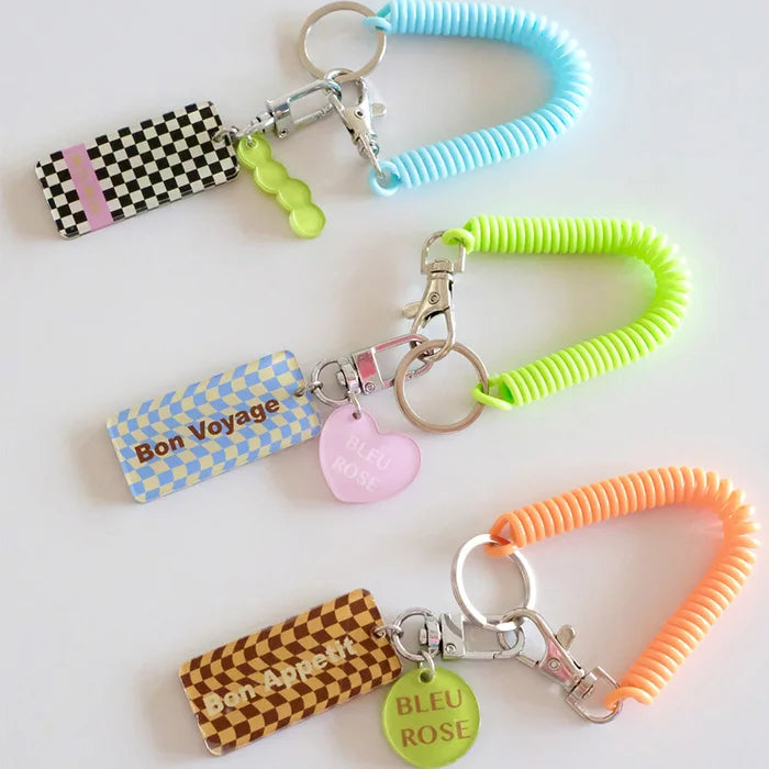 Custom Cute Anime Acrylic Keychain Set Clear Designer Checker Board Acrylic Charms with Retractable Key Chain