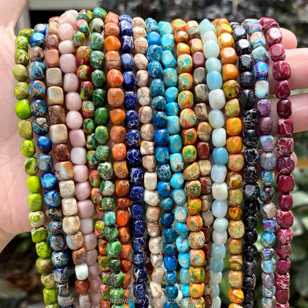 5x5x7mm Natural Stone Colorful Sea Sediment Jaspers Irregular Square Turquoises Loose Beads for Jewelry Making DIY Accessories