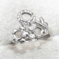 Sterling Silver 4mm+4*5 Semi Mount Ring Adjustable Empty Blank Support Claws Setting S925 Base Without Center Stone for Inlay
