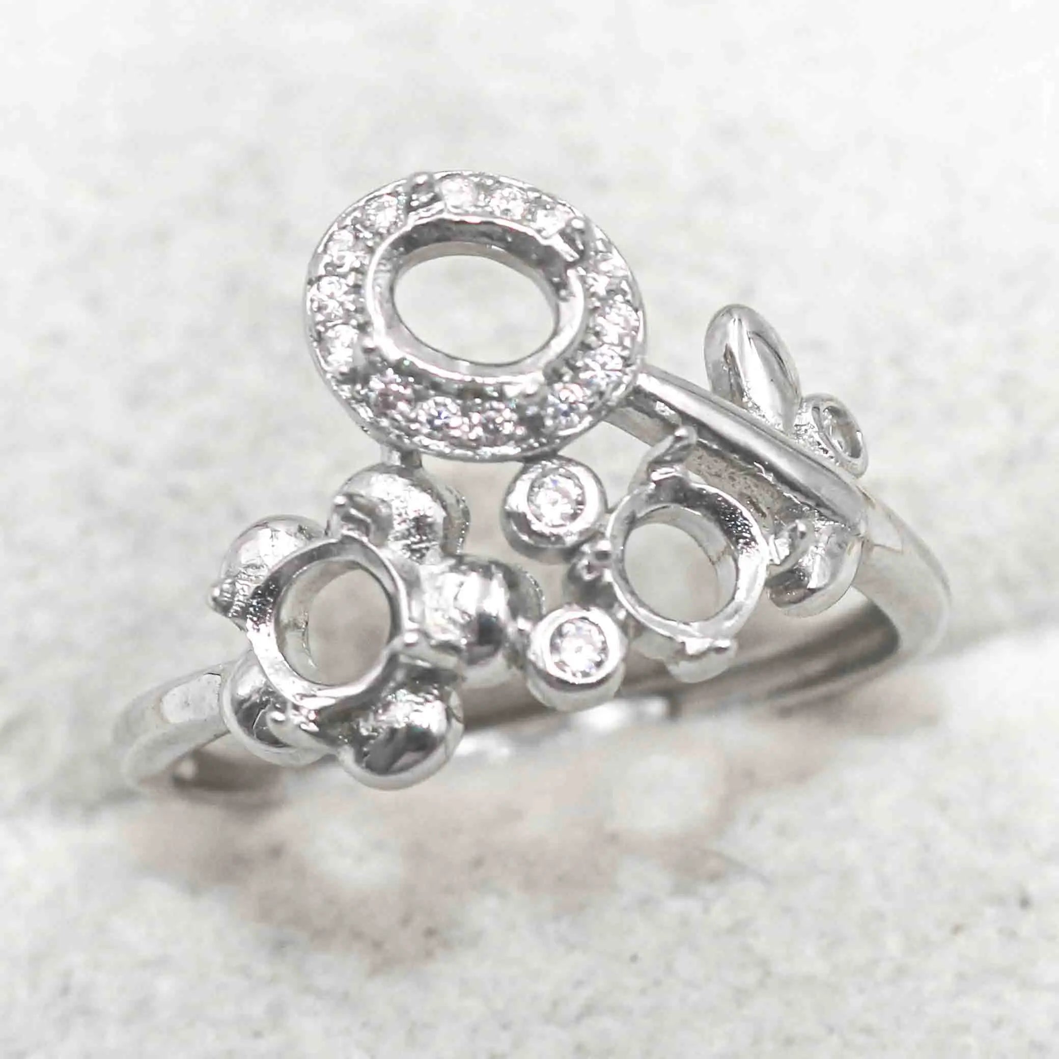 Sterling Silver 4mm+4*5 Semi Mount Ring Adjustable Empty Blank Support Claws Setting S925 Base Without Center Stone for Inlay