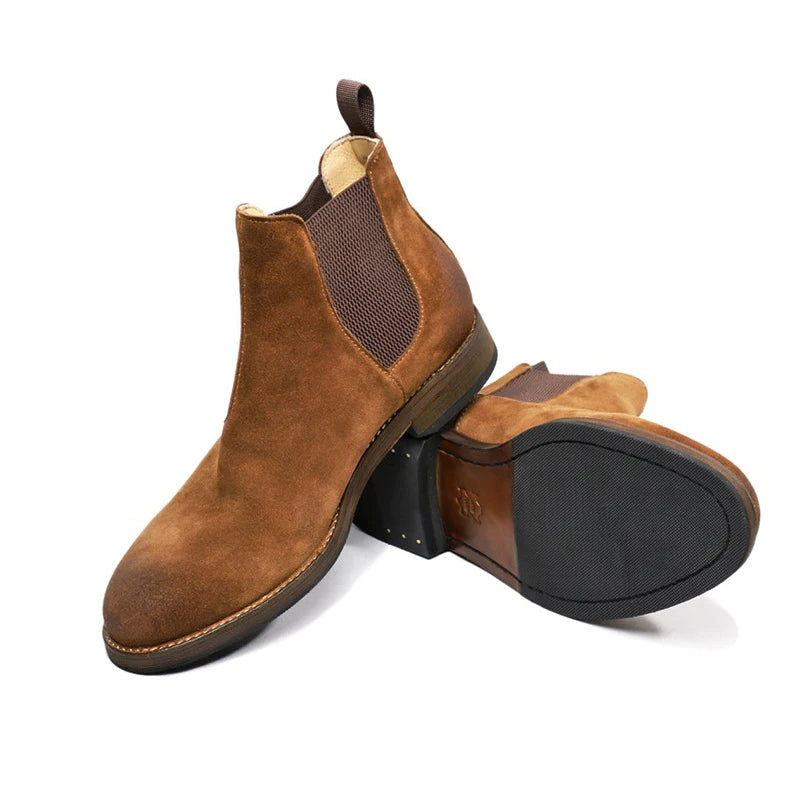 Factory Store Genuine Leather Mens Casual Chelsea Boot Brown High Heels Ankle Height Shoes for Winter with Rubber Insole MegaBDM