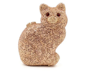 3D Cat Shape Polyester Animal Purse Bling Party Crystal Clutch Bags for Phone 5S