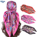 New Arrivals MOQ 100% Polyester Custom Four Seasons Satin Silk 90X90cm Ethnic Scarves Shawls Paisley Multicolor Bandanna Hijab