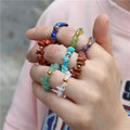 Real Natural Raw Gemstones Chips Adjustable Rings Healing Crystals Stones DIY Handmade Elastic Reiki Jewelry for Women Mans