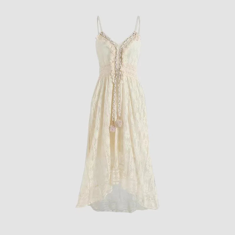 Hot Sale Solid Color Lace Spaghetti Strap Dress Wholesale Women Summer Sexy Casual Swing Maxi Dress