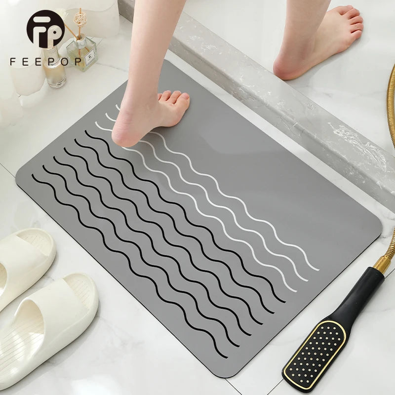 Antislip Quickly Absorbent Eco-Friendly Bath Mat with Plant Pattern Flower Design Instant Drying Customizable Diatomaceous Mat