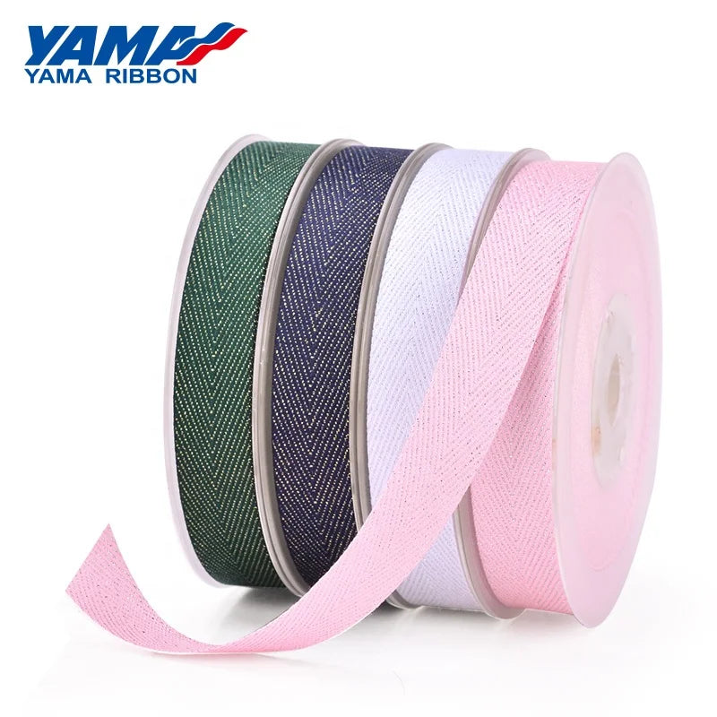 Factory Stocked Wholesale 9-38mm Grosgrain Chevron Gold Purl Twill Ribbon