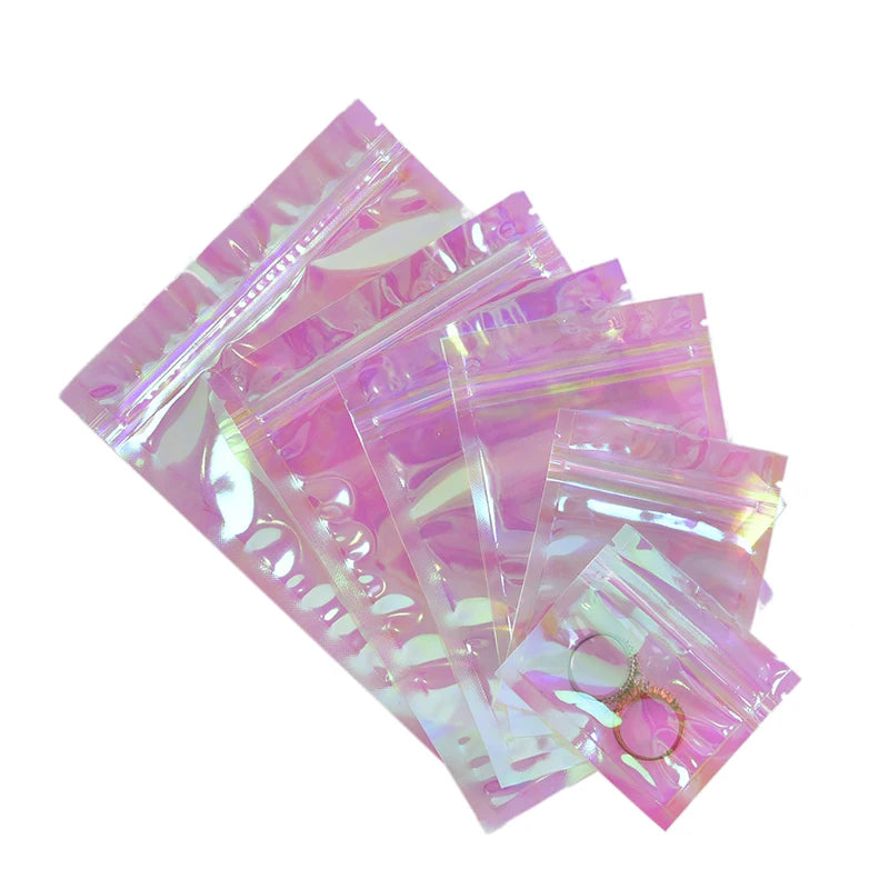 Laser Iridescent Color Plastic Opp Zip Lock Bags for Beads Packing Diy Accessories