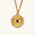 Dingran 2024 High Quality Engraved Sunburst Eye Zircon Necklace Pendant Necklace 18k Plated Gold Jewelry for Women