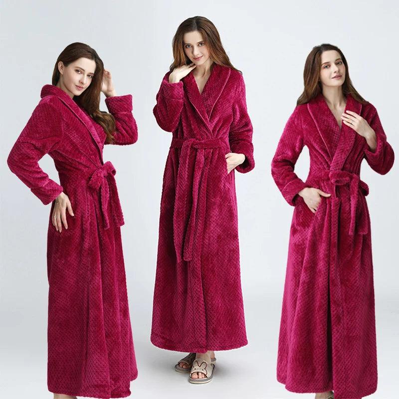 Men's Women's Luxury Microfiber Bathrobe EPVCA Long Warm Thick Flannel Thermal Winter Size Bathrobe