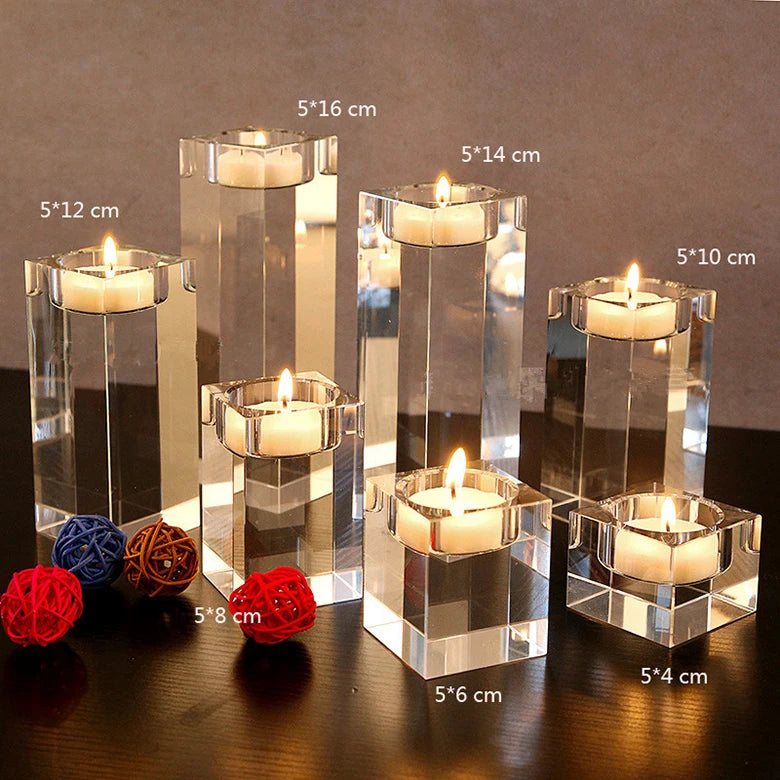 Solid K9 Crystal Candle Holders Stand for Wedding Valentine's Day Home Decor Transparent Handmade Silver Candlestick Dining