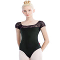 Women Ballet Dance Leotards Adult Square Collar Lace Splice Jumpsuit