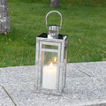 Small Glass Stainless Steel Silver Candle Lantern Tall Outdoor Decorative Candle Holders for Pillar Candle