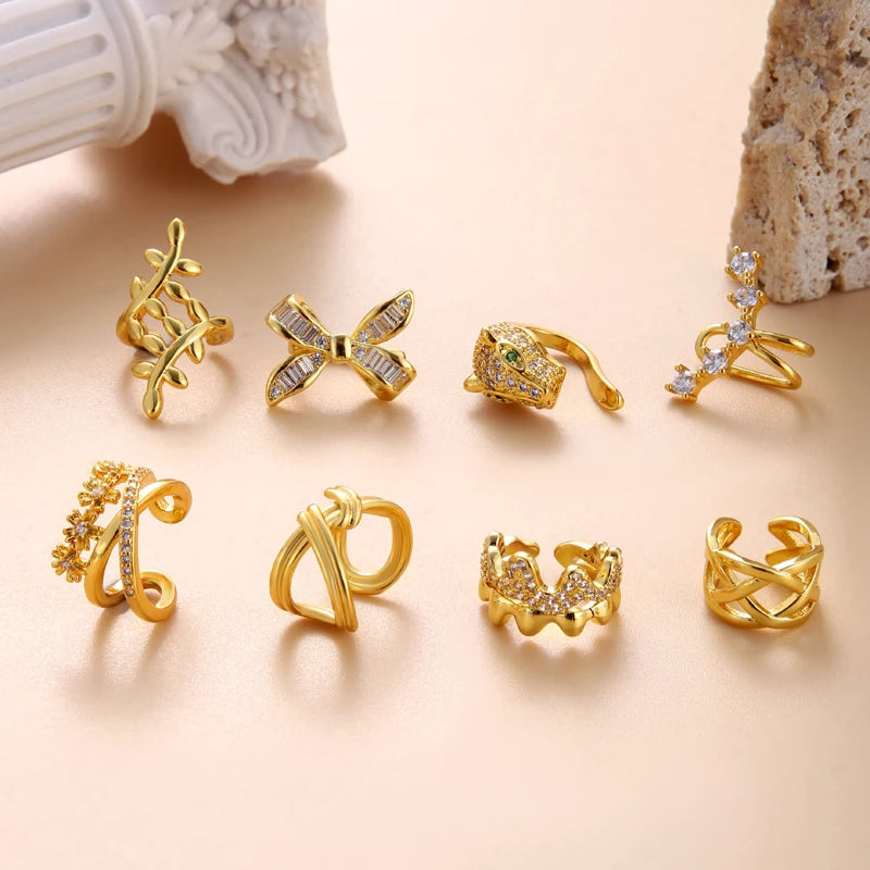 Classic New Design Ear Cuff Earrings Zirconia Gold Silver Cartilage Geometric Jewelry Women No Pierced Jigsaw Anniversary