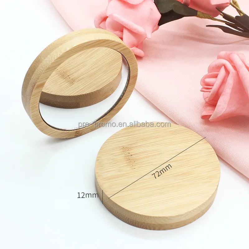 Wholesale Round Shape Bamboo Wood Pocket Mirror