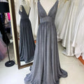 2026 Elegant Floor-Length Evening Dress with V Neck Glitter Material Zipper Back & Embroidery for Party Prom Dress
