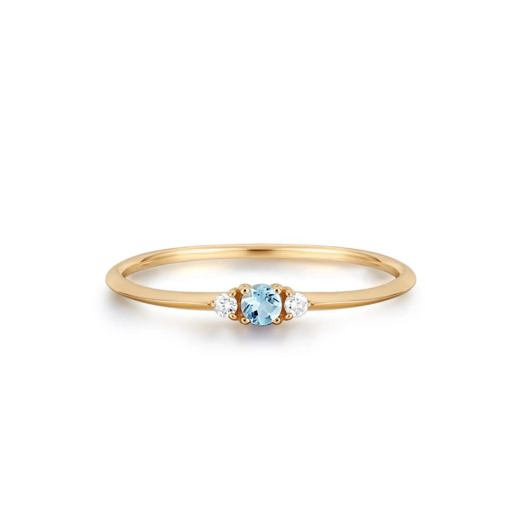 New Arrived Aqua Blue Birthday Stone Women Stacking 18K Gold Plated Ring Quality Brass Jewelry From Factory