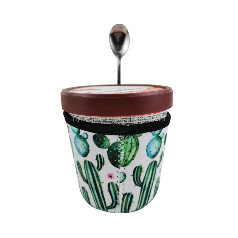 RTS Neoprene Insulated Cup Sleeve With Spoon Holder Ice Cream Cup Holer Cooler