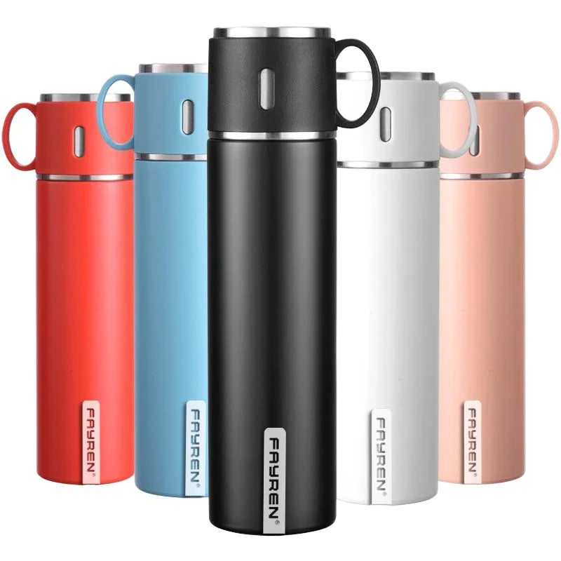 Business Gift Sets Double Wall Stainless Steel Vacuum Flask Classic Design Vacuum Thermal Water Bottles with Cup Lids for Drinks