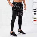 Men's Sports Camouflage 2-Piece Set Tight Fit Running Shorts Yoga Pants Invisible Pocket Drawstring Camo Yoga Pants