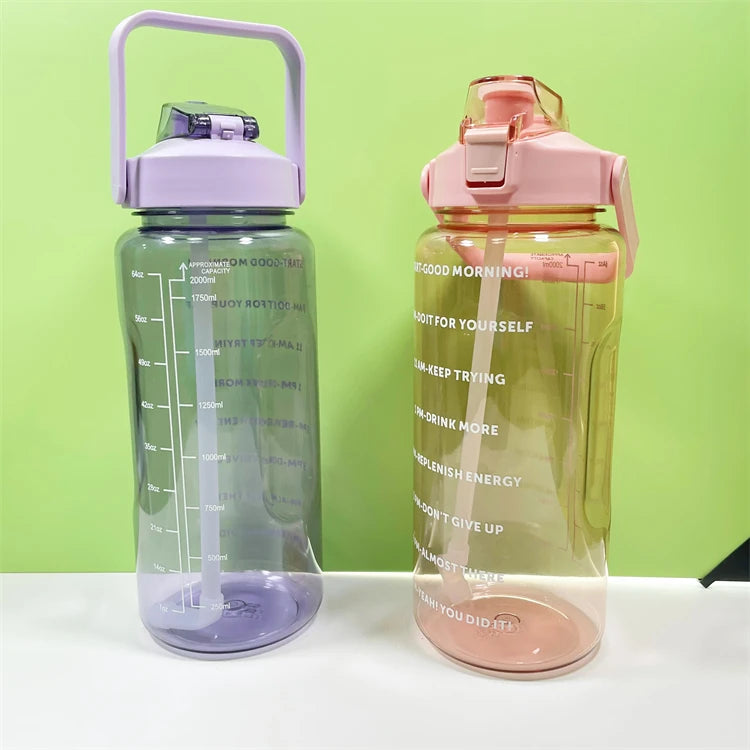 Fitness 2000ml PC GYM Plastic Protein Custom logo Sport Motivational Water Bottle with Time Marker