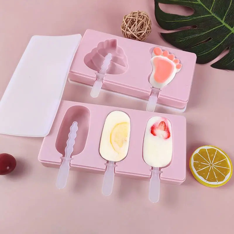 3 Cavities Silicone Popsicle Moulds with Lid BPA Free Homemade Ice Cream Bar Mold Ice Pop Molds DIY Cakesicle Molds Silicone/