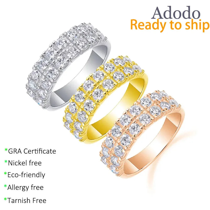 Fine Jewelry Round Cut 2.6MM VVS Moissanite Double Row Half Eternity Rings S125 Sterling Silver Gold Plated for Women