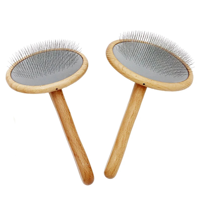 Pet Wooden Slicker Brush With Comfortable Curved Handle Cat Fashion Grooming Brush