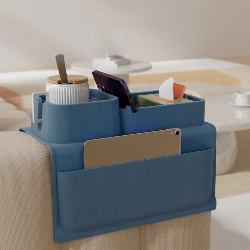 Anti-Spill Anti-Slip Silicone Sofa Armrest Tray Couch Cup Holder with Pockets Couch Arm Tray Organizer for Drinks Phone Remote