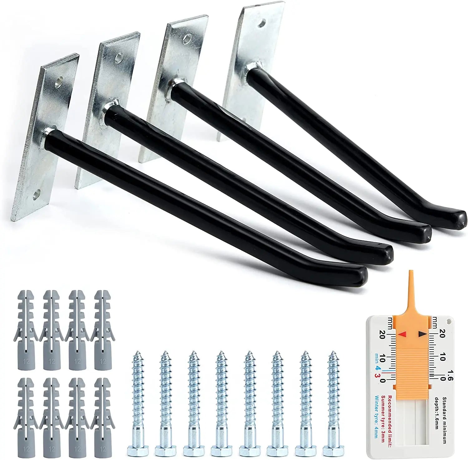 Multifunction Car Tyre Wall Mount Set for 4 Rims Car Tyre Holder Hooks Print & Rails Car Wheel Wall Mount Cast Iron Garage