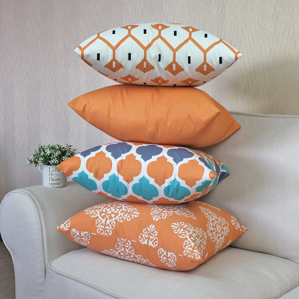 New Design Print Orange Blue Waterproof Outdoor Cushion Cover Decorative Pillow Case Design Housse De Coussin