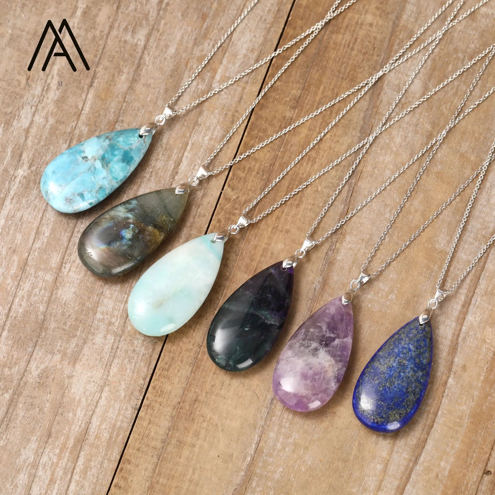 Fashion Crystal Necklace Teardrop Shape Gemstone Pendant Silver Chain Necklaces Classic Jewelry