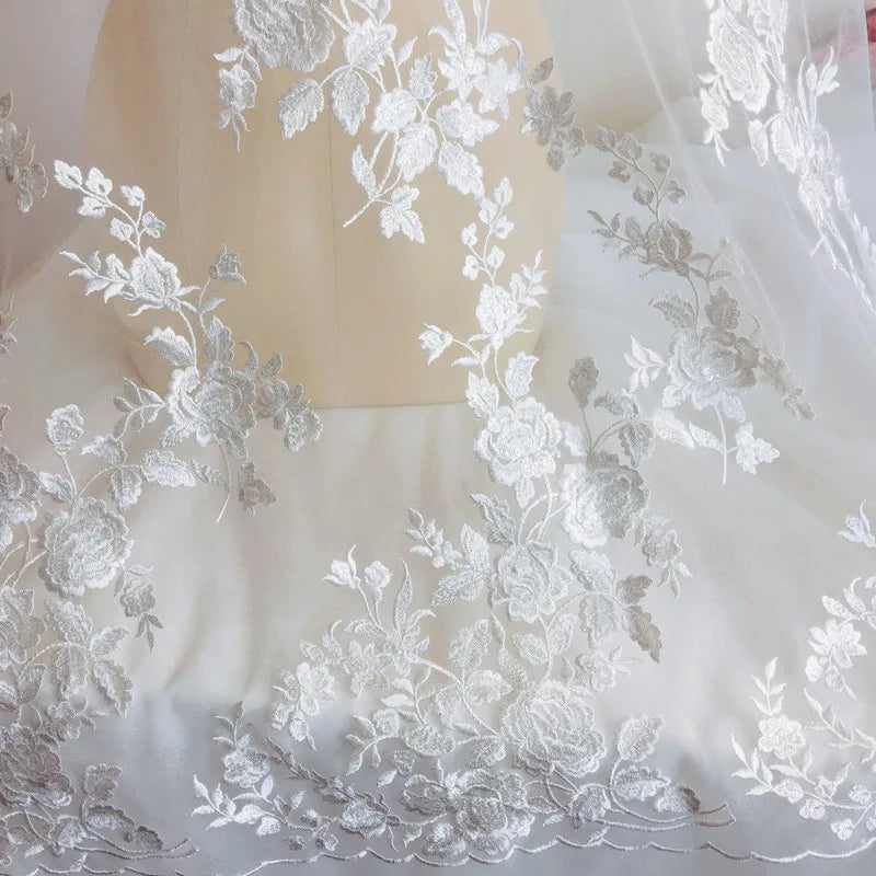 White French Embroidery Romantic Wedding Dress Costume Sequin Lace Fabric