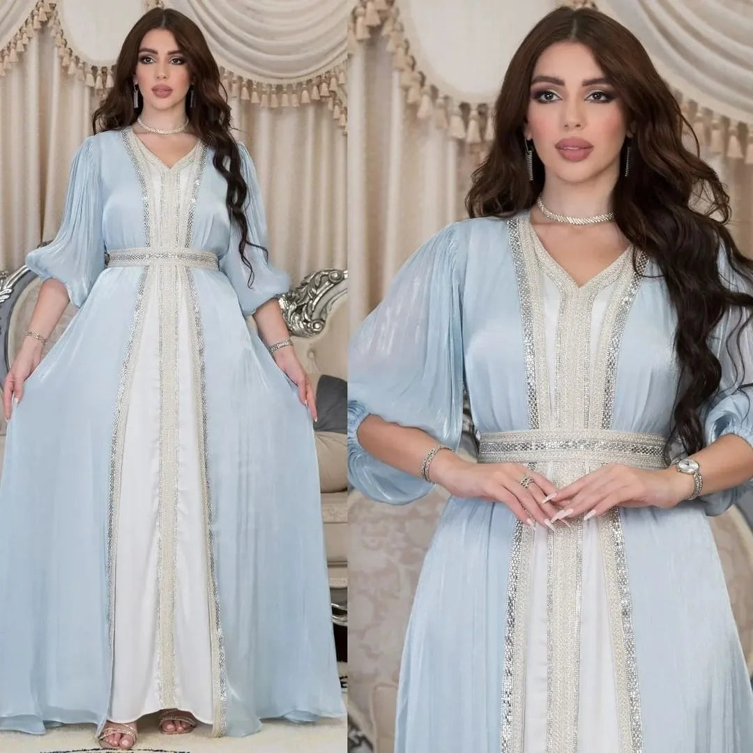 Zifeng OEM Vetements Islamiques New Shiny Three-piece Satin Silk Muslim Dress