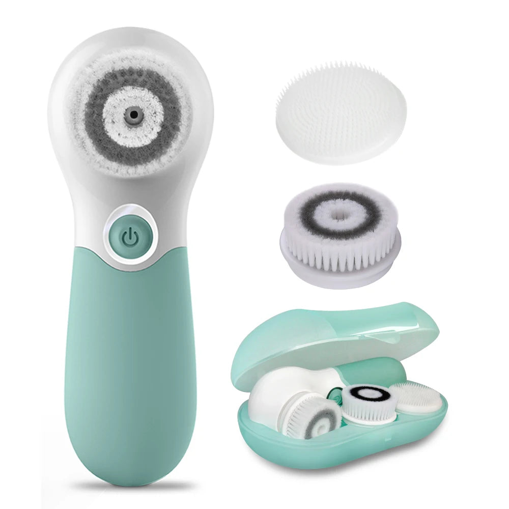 Silicone 3-IN-1 Multi-Functional Facial Care Set Powered Brushes for Scrubber Exfoliation and Wash Cleansing