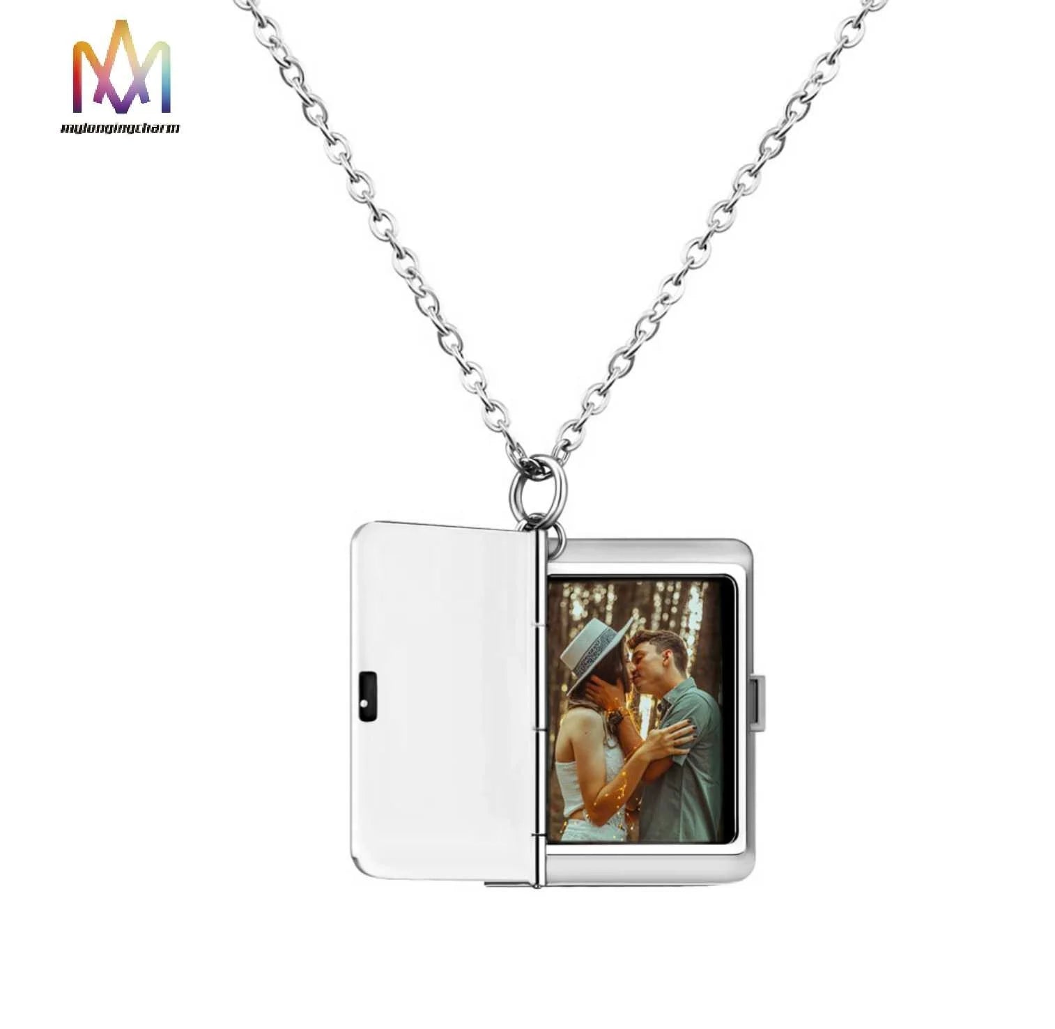 Customizable Stainless Steel Necklace with Love Letter Envelope Pendant for Couples Classic Geometric Style Link Chain