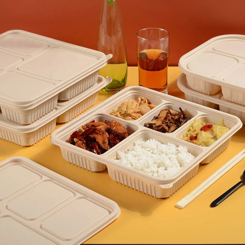 Microwave Safe Meal Prep Container 48 oz 200 Pack Disposable Corn Starch Food Container Degradable 5 Compartment Lunch Box