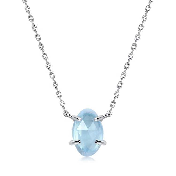 Delicate Natural Aquamarine Necklace Dainty 14K Gold Plated Sterling Silver Gemstone Adjustable Necklace