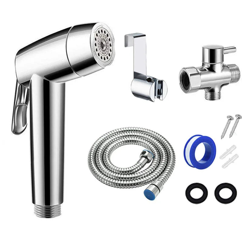 ABS Handheld Bidet Sprayer Set Chrome Bathroom Shattaf with Stainless Steel Hose for Home Apartment