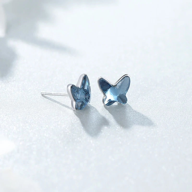 RINNTIN SWE04 New Arrivals 925 Sterling Silver Butterfly Crystal Earrings for Women