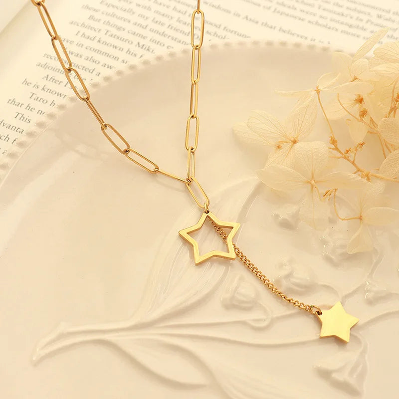 Fashion Design Titanium Steel Jewelry Five-pointed Star Clavicle Chain Necklace Tassel Clavicle Necklaces