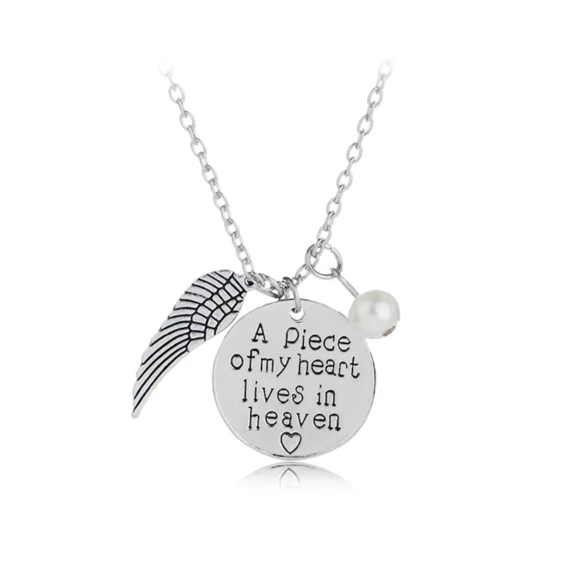 A Piece of My Heart Lives in Heaven Remembrance Pendant Necklace for Women Memorial Jewelry